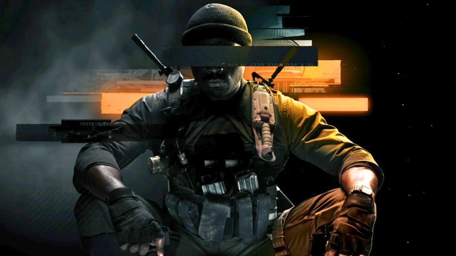 Call of Duty Black Ops 6: a soldier sits with their arms open, their eyes have been redacted from the image.