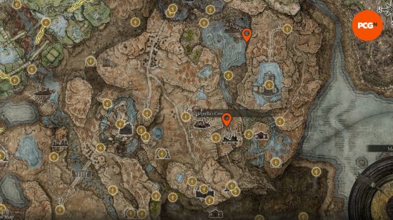 Elden Ring Revered Spirit Ashes: the Scadu Altus Revered Spirit Ashes locations pinned on a map.