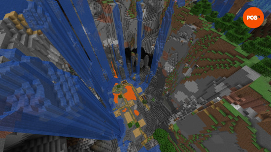 A village located at the bottom of a huge cave, surrounded by lava, in one of the best Minecraft seeds.