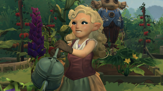 Tales of the Shire release date: A blonde hobbit waters flowers in Tales of the Shire.